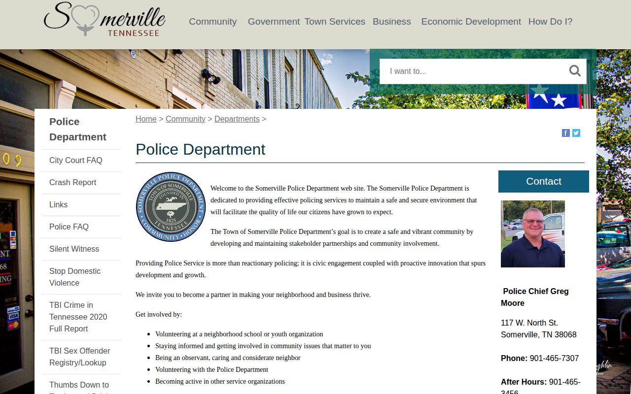 Somerville Fayette County police-record contact page for a dated arrest report request