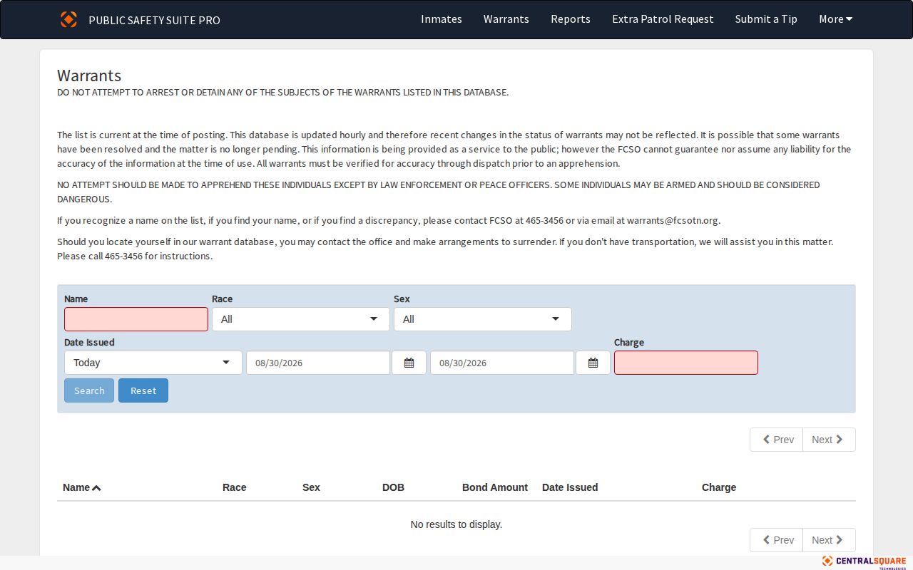 Fayette County official warrant portal for possible active warrant verification