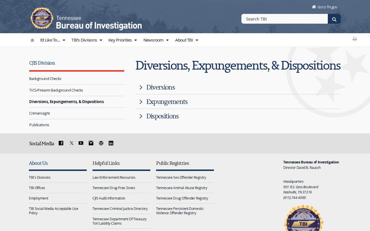 Tennessee Department of Investigation expungement guidance for Fayette County booking records
